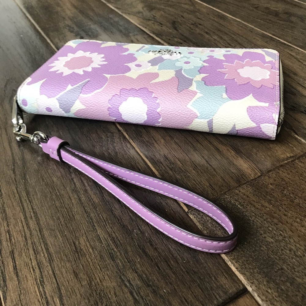 Coach Long Zip Around Wallet Purple Floral Print, Coated Canvas / Leather CBN95 - Picture 5 of 16
